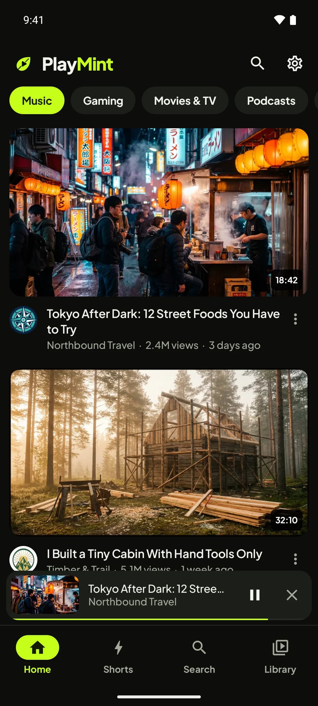 PlayMint home feed with the mini player